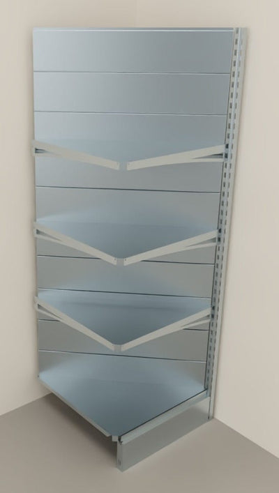 Modulo aggiuntivo zincato scaffalatura in metallo ad angolo per negozi di cm. 70x70x200h