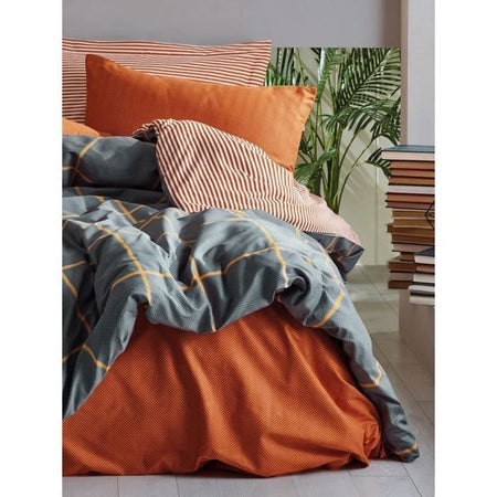 Completo letto - 1 copripiumino 220 x 240 cm + 2 federe 60 x 60 cm - 100% cotone - Cannella