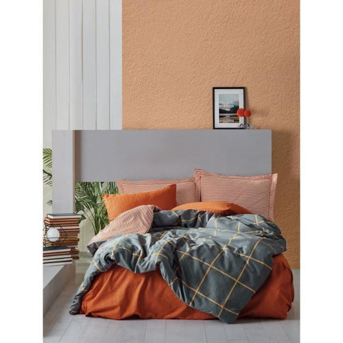 Completo letto - 1 copripiumino 220 x 240 cm + 2 federe 60 x 60 cm - 100% cotone - Cannella