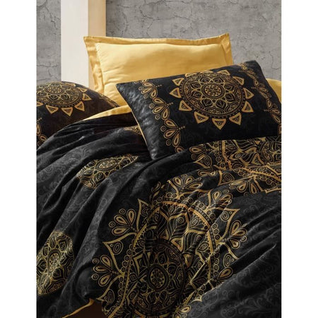 Completo letto - 1 copripiumino 220 x 240 cm + 2 federe 60 x 60 cm - 100% raso di cotone - Nero