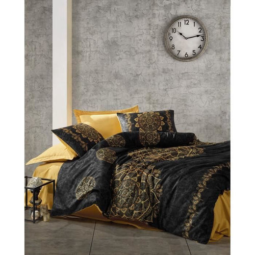 Completo letto - 1 copripiumino 220 x 240 cm + 2 federe 60 x 60 cm - 100% raso di cotone - Nero