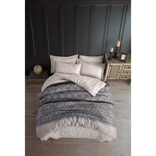 Completo letto - 1 copripiumino 220 x 240 cm + 2 federe 60 x 60 cm - 65% cotone, 35% poliestere - Grigio