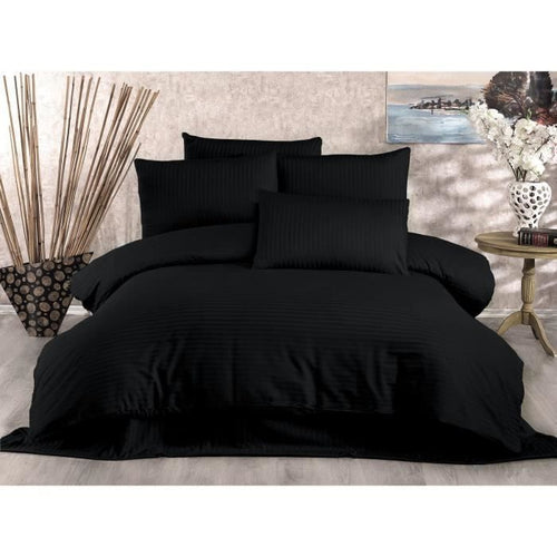 Completo letto - 1 copripiumino 220 x 240 cm + 2 federe 60 x 60 cm - 80% cotone, 20% poliestere - Nero