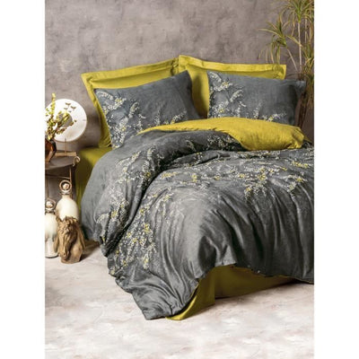 Completo letto - 1 copripiumino 220 x 240 cm + 2 federe 60 x 60 cm - 100% raso di cotone - Antracite
