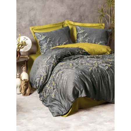 Completo letto - 1 copripiumino 220 x 240 cm + 2 federe 60 x 60 cm - 100% raso di cotone - Antracite