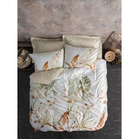 Completo letto - 1 copripiumino 220 x 240 cm + 2 federe 60 x 60 cm - 100% raso di cotone - Beige