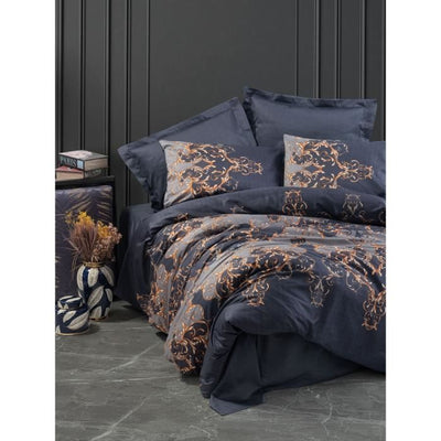 Completo letto - 1 copripiumino 220 x 240 cm + 2 federe 60 x 60 cm - 100% raso di cotone - Blu