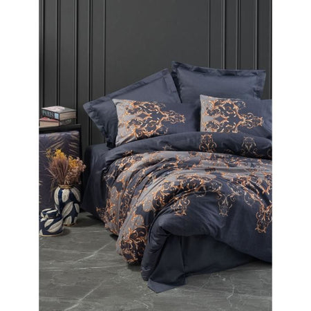 Completo letto - 1 copripiumino 220 x 240 cm + 2 federe 60 x 60 cm - 100% raso di cotone - Blu