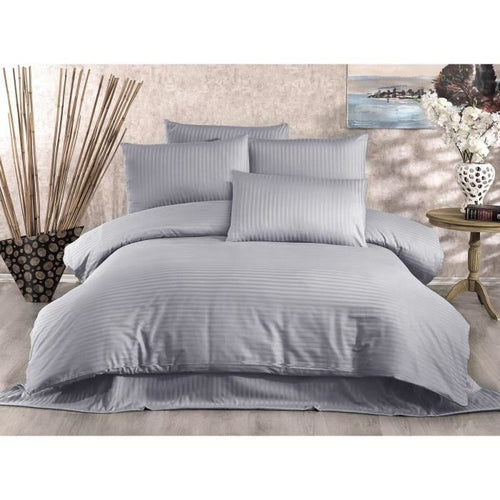 Completo letto - 1 copripiumino 220 x 240 cm + 2 federe 60 x 60 cm - 70% poliestere, 30% cotone - Grigio