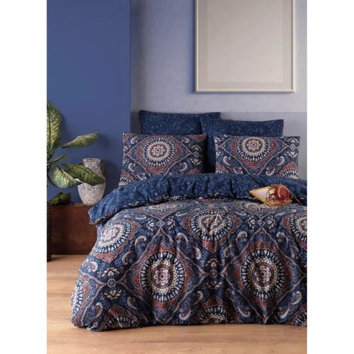 Completo letto - 1 copripiumino 220 x 240 cm + 2 federe 60 x 60 cm - 65% cotone, 35% poliestere - Blu