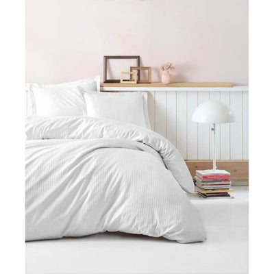 Completo letto - 1 copripiumino 220 x 240 cm + 2 federe 60 x 60 cm - 100% raso di cotone - Bianco