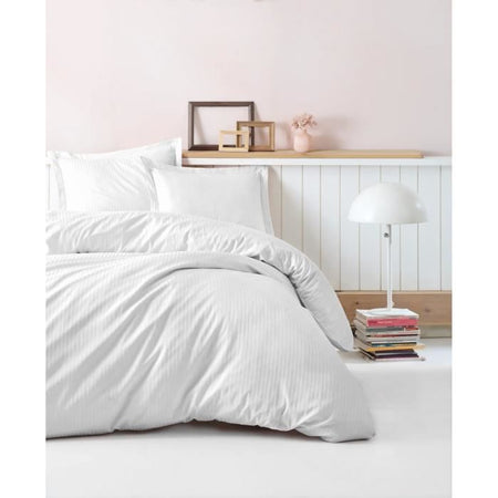 Completo letto - 1 copripiumino 220 x 240 cm + 2 federe 60 x 60 cm - 100% raso di cotone - Bianco