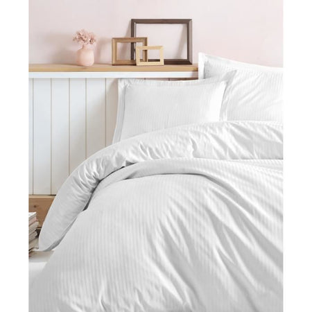 Completo letto - 1 copripiumino 220 x 240 cm + 2 federe 60 x 60 cm - 100% raso di cotone - Bianco