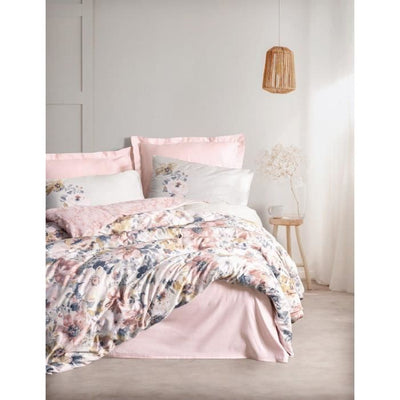 Completo letto - 1 copripiumino 220 x 240 cm + 2 federe 60 x 60 cm - 100% raso di cotone - Cipria