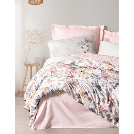 Completo letto - 1 copripiumino 220 x 240 cm + 2 federe 60 x 60 cm - 100% raso di cotone - Cipria