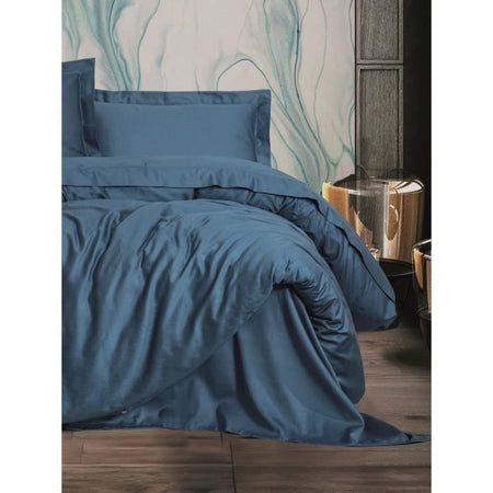 Completo letto - 1 copripiumino 220 x 240 cm + 2 federe 60 x 60 cm - 100% raso di cotone - Blu