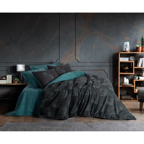 Completo letto - 1 copripiumino 220 x 240 cm + 2 federe 60 x 60 cm - 100% cotone - Blu