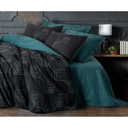Completo letto - 1 copripiumino 220 x 240 cm + 2 federe 60 x 60 cm - 100% cotone - Blu