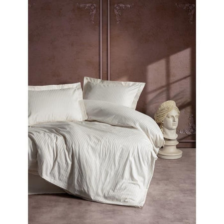 Completo letto - 1 copripiumino 220 x 240 cm + 2 federe 60 x 60 cm - 100% raso di cotone - Ecru