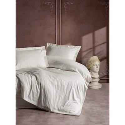 Completo letto - 1 copripiumino 220 x 240 cm + 2 federe 60 x 60 cm - 100% raso di cotone - Ecru