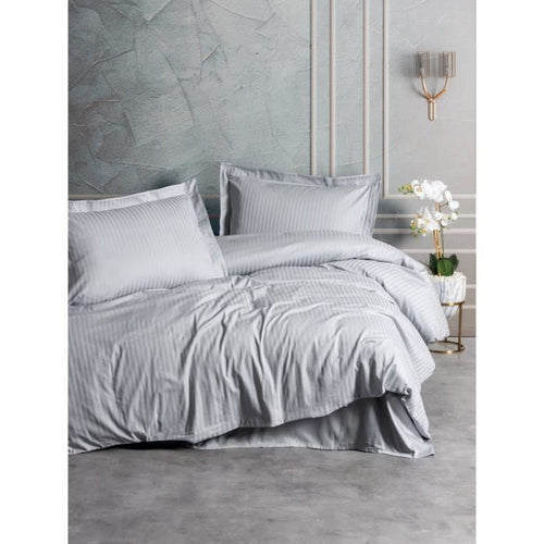 Completo letto - 1 copripiumino 220 x 240 cm + 2 federe 60 x 60 cm - 100% raso di cotone - Grigio