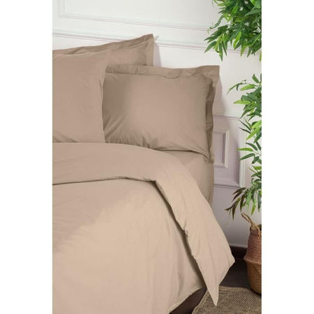 Completo letto - 1 copripiumino 220 x 240 cm + 2 federe 60 x 60 cm - 100% cotone rinforzato - Beige