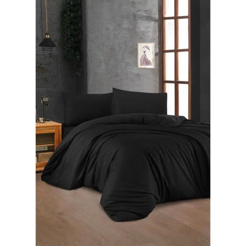 Completo letto - 1 copripiumino 220 x 240 cm + 2 federe 60 x 60 cm - 100% cotone rinforzato - Nero