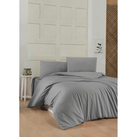 Completo letto - 1 copripiumino 220 x 240 cm + 2 federe 60 x 60 cm - 100% cotone rinforzato - Grigio