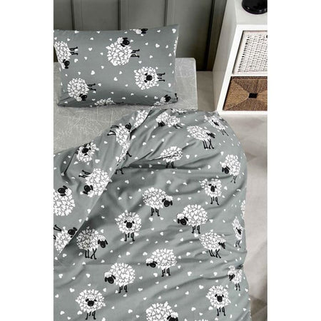 Completo letto - 1 copripiumino 220 x 240 cm + 2 federe 60 x 60 cm - 65% cotone, 35% poliestere - Grigio