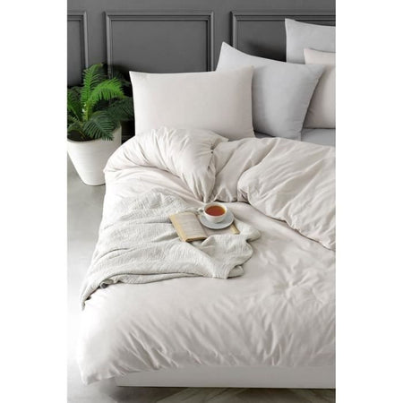 Completo letto - 1 copripiumino 220 x 240 cm + 2 federe 60 x 60 cm - 70% cotone, 30% poliestere - Beige