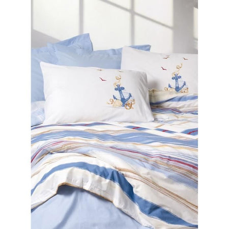 Completo letto - 1 copripiumino 220 x 240 cm + 2 federe 60 x 60 cm - 100% cotone - Blu