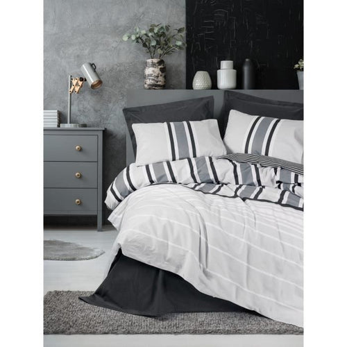 Completo letto - 1 copripiumino 220 x 240 cm + 2 federe 60 x 60 cm - 100% cotone - Antracite
