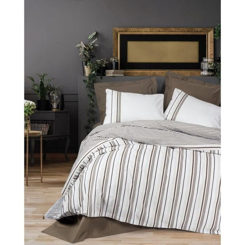 Completo letto - 1 copripiumino 220 x 240 cm + 2 federe 60 x 60 cm - 100% cotone - Marrone