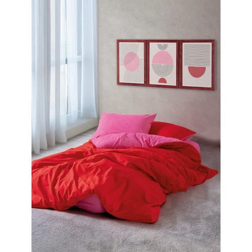 Completo letto - 1 copripiumino 220 x 240 cm + 2 federe 60 x 60 cm - 100% cotone - Rosso