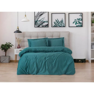 Completo letto - 1 copripiumino 220 x 240 cm + 2 federe 60 x 60 cm - 100% raso di cotone - Blu