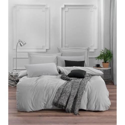Completo letto - 1 copripiumino 220 x 240 cm + 2 federe 60 x 60 cm - 65% cotone, 35% poliestere - Grigio