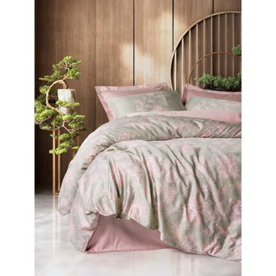 Completo letto - 1 copripiumino 220 x 240 cm + 2 federe 60 x 60 cm - 100% raso di cotone - Cipria