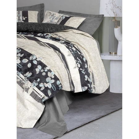 Completo letto - 1 copripiumino 220 x 240 cm + 2 federe 60 x 60 cm - 100% cotone - Antracite