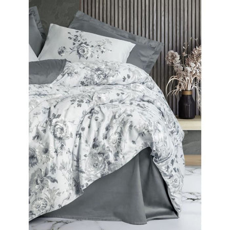 Completo letto - 1 copripiumino 220 x 240 cm + 2 federe 60 x 60 cm - 100% raso di cotone - Grigio
