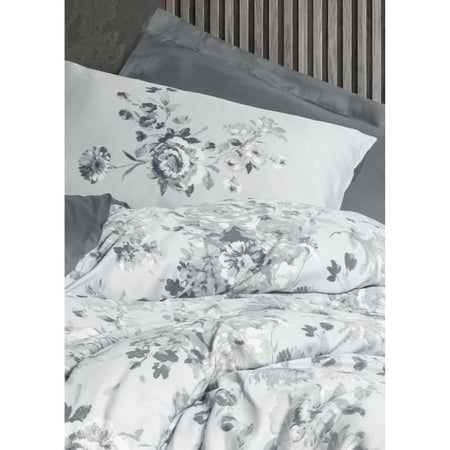 Completo letto - 1 copripiumino 220 x 240 cm + 2 federe 60 x 60 cm - 100% raso di cotone - Grigio