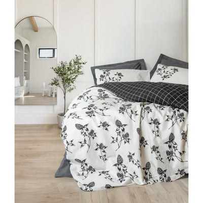 Completo letto - 1 copripiumino 220 x 240 cm + 2 federe 60 x 60 cm - 100% cotone - Antracite