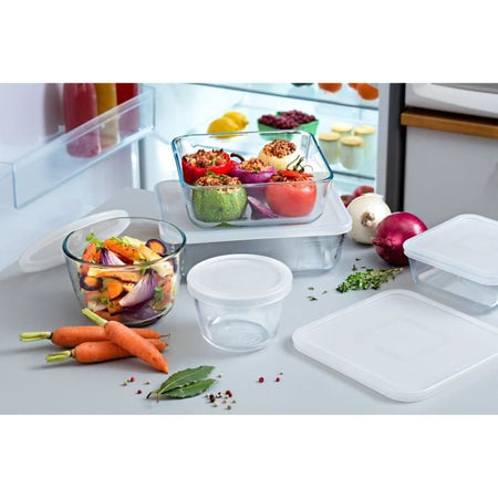 Set di 8 contenitori per alimenti - PYREX - Cook & Freeze - Vetro - Rettangolari - Coperchio speciale per congelatore