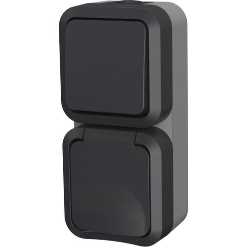 Interruttore doppio bidirezionale + Presa verticale - QUARX - Aqua Pro - Esterno, verticale, IP55, 250V, 16A