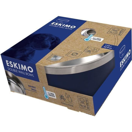 Ciotola - M PETS - ESKIMO - Doppia parete 1,25 L - Nera - Acciaio inossidabile, antiscivolo, inodore, antiruggine, lavabile