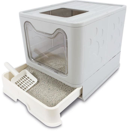Toilette - M PETS - SILE TOP - Grigio - 51 x 41 x 12,5 cm - Pratico cassetto scorrevole, estraibile, pala inclusa