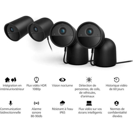 Telecamera cablata Philips Hue Secure con supporto da tavolo - HD 1080P - Per interni o esterni - Nero