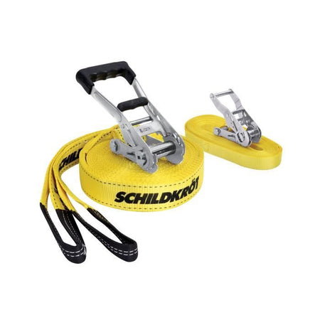 Slackline - SCHILDKROT - 15 m di lunghezza x 5 cm di larghezza - Cricchetto in metallo - Cinghia di allenamento inclusa - Max 150 kg