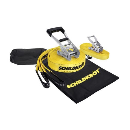 Slackline - SCHILDKROT - 15 m di lunghezza x 5 cm di larghezza - Cricchetto in metallo - Cinghia di allenamento inclusa - Max 150 kg