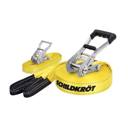 Slackline - SCHILDKROT - 15 m di lunghezza x 5 cm di larghezza - Cricchetto in metallo - Cinghia di allenamento inclusa - Max 150 kg