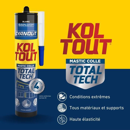 Adesivo di fissaggio e sigillatura - CYANOLIT - Total tech - Bianco - Cartuccia da 290 ml - Multimateriale - Impermeabile e flessibile